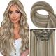 Fshine Clip in Hair Extensions Real Human Hair 20 Inch Ombre Light Brown to Platinum Blonde Hair Extensions Clips 7Pcs Full Head Human Hair Clip in Hair Extensions for Women 120g