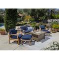 Tortuga Outdoor Teak Fire Table Set 6 Piece Sofa Seating Group w/ Cushions Wood/Natural Hardwoods/Teak in Blue | Wayfair 44-3014-NV