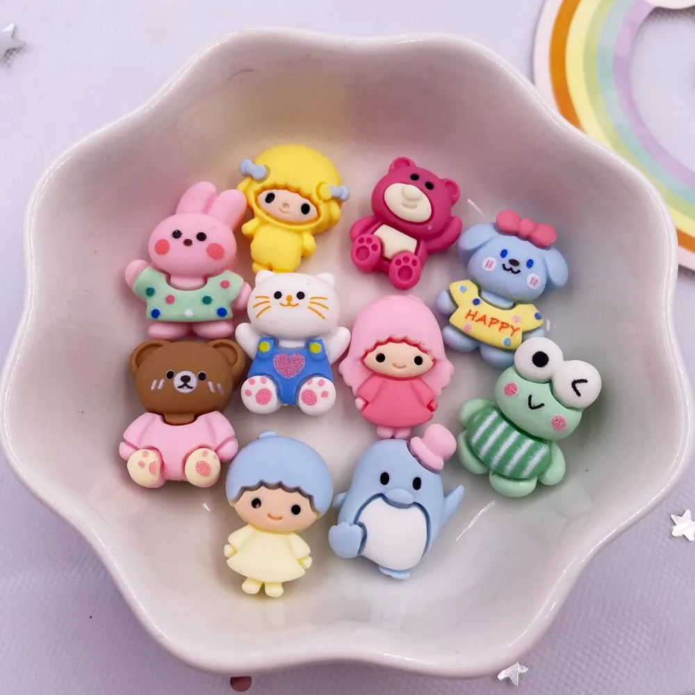 Figurine en résine peinte à la main, lapin coloré Kawaii, chat, ours, pingouin, grenouille, bébé, pierre à dos plat, Scrapbook, bricolage, nœud décoratif, artisanat, 20 pièces