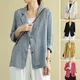 Cotton Linen Blazers Women Oversized Loose Notched Button Up Thin Blazer Coat Solid Color Long