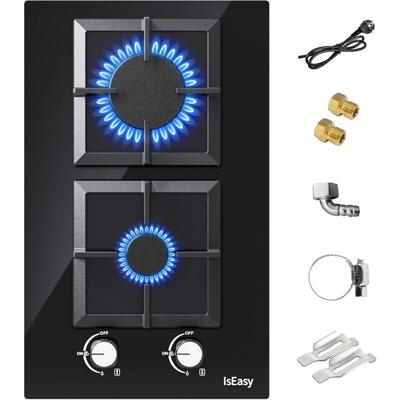 Iseasy - Domino Gaskochfeld 2 Flammig,Gaskochfeld Glas mit Automatischer ,Thermoelementschutz, Image