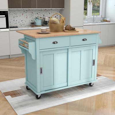 Clihome Rubber wood Countertop Kitchen Cart Island