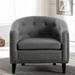 Chesterfield-Inspired Tufted Button Barrel Chair, Accent Chair Club Chair with Solid Wood Frame for Living Room, Grey+Linen