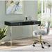 Writing Desk with High Gloss & Gold Finish, 2 Storage Drawers, Metal Leg Base