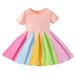 ZCFZJW Kids Toddler Baby Girls Rainbow Dress Princess Cute Loose Flowy Summer Sleeveless Round Neck A-Line Beach Tank Sundress #02-Pink 4-5Years