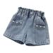 ZCFZJW Baby and Toddler Girls Denim Shortie Shorts Big Girls Summer Thin Pearl Pocket Elastic Waist Shining Denim Perforated Denim Shorts #01-Blue 12-13 Years