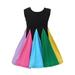 ZCFZJW Kids Toddler Baby Girls Rainbow Dress Princess Cute Loose Flowy Summer Sleeveless Round Neck A-Line Beach Tank Sundress #01-Black 18-24Months