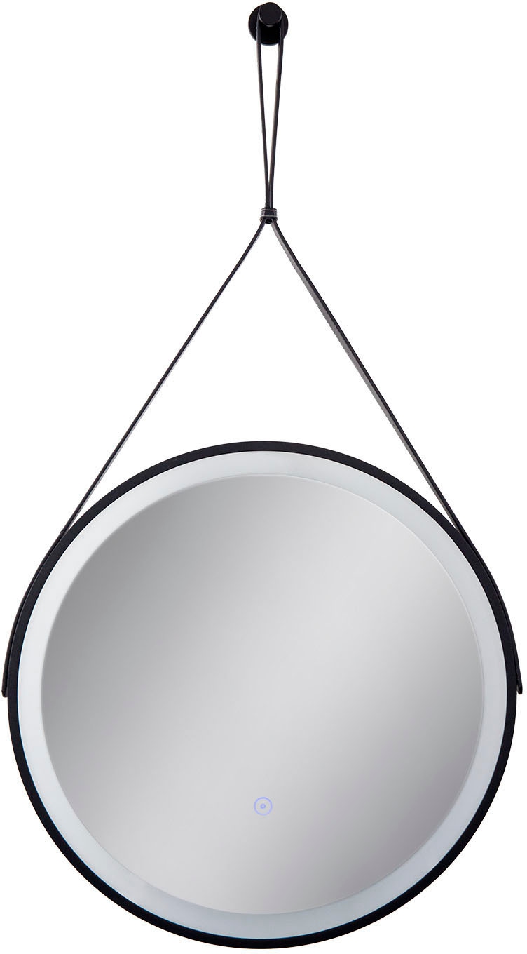 PACO HOME Wandleuchte "IVY", schwarz, Ø 50cm H: 3,7cm, Leuchten, LED Backlight Rund 50cm IP44 Touch Kunstleder-Aufhängung, LED Badleuchte Image