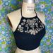 Free People Tops | Free People Black Cropped Halter Top With Mirror Beading Detail Size:Xs | Color: Black/Silver | Size: Xs