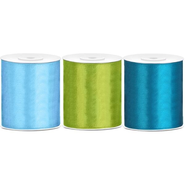 Satin Geschenkband 100mm 3 Farben je 25m lang grün türkis hellblau Schleifenband Geschenkverpackung Geburtstag Hochzeit Weihnachten Image