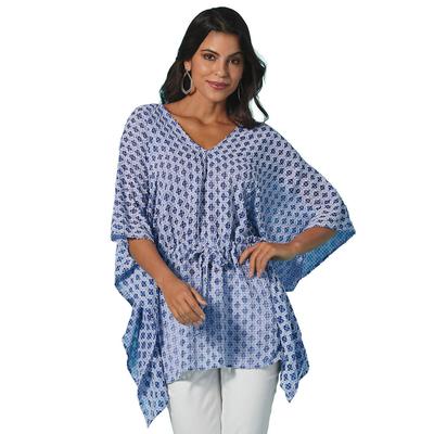 Masseys Textured V-Neck Poncho (Size One Size Womens) Blue Floral, Polyester