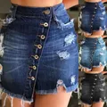 Jupe courte en jean déchiré à boutons Denim pour femme Mini jupe Sexy à la mode Pack hanche