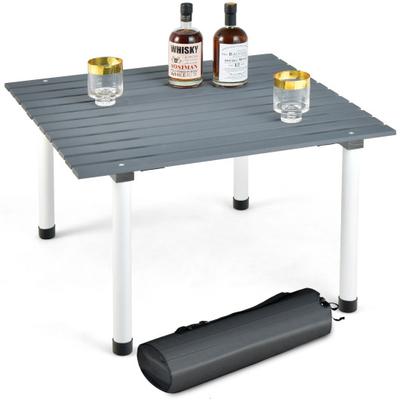 Costway Folding Outdoor Camping Table with Carrying Bag for Picnics and Party-Gray