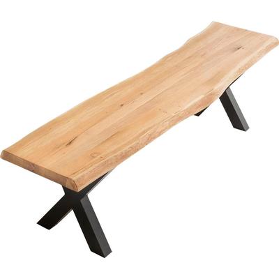 Bank HOME AFFAIRE "Tristan", beige (natur, schwarz), B:160cm H:45cm T:38cm, Sitzbänke, aus Massivholz Eiche Image