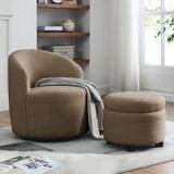 Modern Teddy Fabric 360 ° Swivel Barrel Chair With Round Storage Ottoman