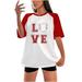 fartey Tshirts for Women Casual Spring Funny Letter Baseball Heart Print Tops Loose Color Block Patchwork Short Sleeve Crewneck Tee