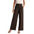 RYRJJ Plus Size Wide Leg Pants for Women Work Business Casual High Waisted Dress Pants Comfy Flowy Trousers Office(Brown 4XL)