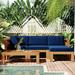 Churanty 5 Pieces Outdoor Wooden Conversation Sets Patio Wood Sectional Sofa Coach with Cushions and Coffee Table Blue