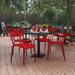 BizChair Commercial Grade Steel Stack Chair Indoor-Outdoor Armless Chair with 2 Slat Back in Red Set of 4