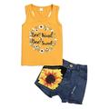 Fsqjgq Summer Outfits for Girls Toddler Baby Girl Clothes Girls +Sunflower Boys Baby Print Shorts Vest Outfit Tops Letter Denim Toddler Girls Outfits&Set Size 1-2 Years Yellow