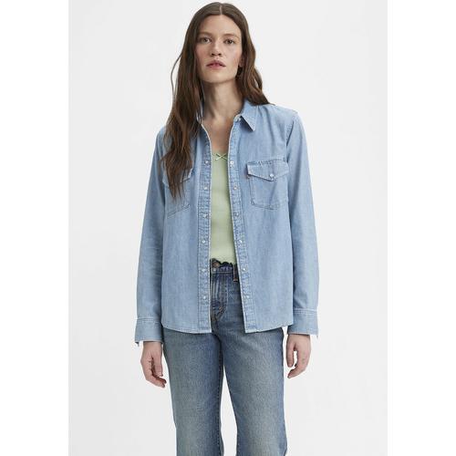 „Jeansbluse LEVI’S „“ESSENTIAL WESTERN““ Gr. S (36), blau (old 517 blue) Damen Blusen mit Brusttaschen Druckknöpfen“