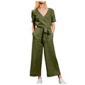 ZVAVZ Womens Jumper Linen Jumpsuits for Women Casual Summer Solid Color Overalls Loose Fit Wide Leg Rompers Baggy Jumpsuit with Pockets Linen Overalls for Women