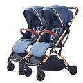 Twins Baby Stroller for Infant and Toddler, Double Stroller for Newborn Can Sit Lie Detachable Carriage Pushchair Folding Prams Trolley Portable Strollers with Mosquito Net (Color : Blue)