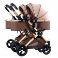 Double Baby Stroller for Newborn, Twins Stroller for Infant and Toddler Can Sit Lie Detachable Carriage Pushchair Folding Prams Trolley Portable Strollers with Mosquito Net (Color : Brown)