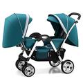 Twin Umbrella Stroller Double Stroller for Infant & Toddler,Face to Face Foldable Double Seat Tandem Stroller with Adjustable Backrest,Double Infant Stroller with Tandem Seating (Color : Green)