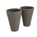 Charles Bentley Pair of Trojan Round Granite Planters (Dia. 33cm) Grey Plastic Pot Outdoor Garden Set of 2