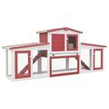 Goliraya Outdoor Large Rabbit Hutch Garden Small Animal House Pet Cage Red and White 204x45x85 cm Wood