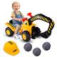 GYMAX Kids Ride on Car, Children Toy Excavator with Adjustable Bucket, Safety Helmet, Horn and Underneath Storage, Toddlers Push Along Truck for 3 Years Old + Boys Girls (89 x 30 x 45 cm)