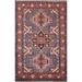Blue Geometric Heriz Serapi Indian Accent Rug Hand-Knotted Wool Carpet - 3'0"x 5'0"