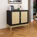 32" Tall Wood 2-door Accent Cabinet with Rattan Door