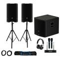 (2) Mackie SRT212 12â€� 1600 Watt Powered DJ PA Speakers+Stands+Sub+Headphones+Mic