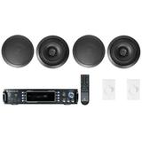 Rockville 2-Room Home Audio Receiver+(4) Black 8 Ceiling Speakers+Wall Controls