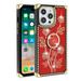 For Apple iPhone 14 (6.1 ) Fashion Flower Gold Floral Hearts Diamond Bling Sparkly Glitter Ornaments with Ring Stand Cover Xpm Phone Case [ Red ]