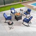 Festival Depot 7 Piece Multiple Chairs Seating Group w/ Cushions Synthetic Wicker/All - Weather Wicker/Metal/Wicker/Rattan in Blue | Outdoor Furniture | Wayfair