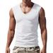 HUPTTEW Men s Tank Top Tank Sleeveless Workout Shirts Solid Print White Xl