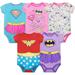 WARNER BROS DC Comics Baby Girls 5 Pack Bodysuits - Wonder Woman Batgirl Supergirl 0-3 Months