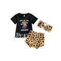 Qtinghua Western Infant Baby Girls Clothes Cow Short Sleeve T Shirt Top+Sunflower Shorts+Headband 3PCS Summer Outfits Black 12-18 Months