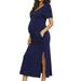 Baycosin Maternity Dress For Photoshoot Round V Neck Short Sleeve Lactation Dress Solid Color Long Dresses