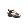 Wide Width Women's Cindy Ankle Strap Wedge Sandal by Hälsa in Black Embossed (Size 7 1/2 W)