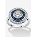 Women's 3.46 Tcw Round Cz And Sapphire Circle Ring In Platinum-Plated Sterling Silver by PalmBeach Jewelry in Silver (Size 9)