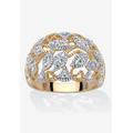 Women's Round Diamond Accent 18K Gold-Plated Two-Tone Openwork Dome Leaf Ring by PalmBeach Jewelry in White (Size 9)