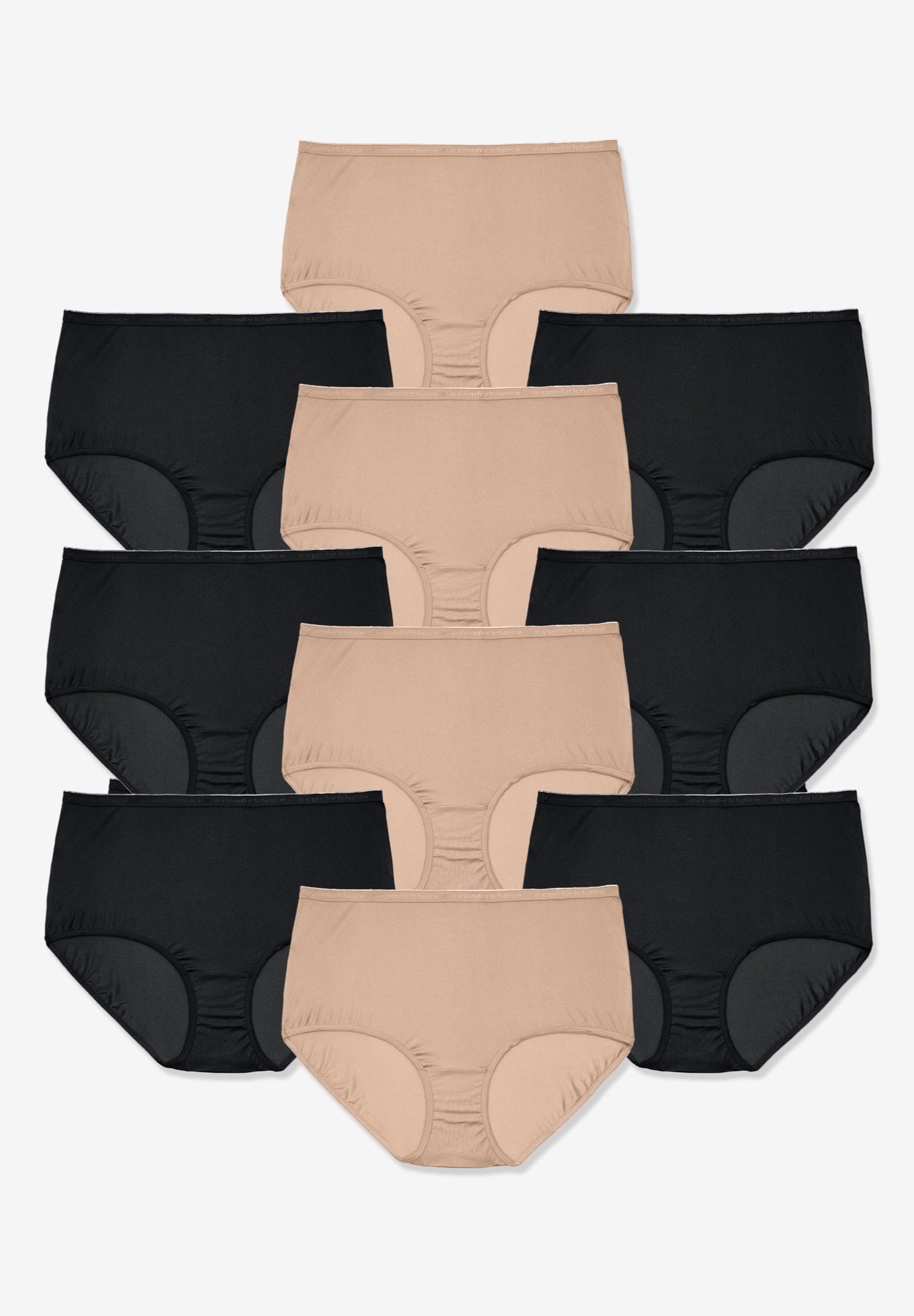 Plus Size Women's Full Coverage Cotton Brief 10-Pack by Comfort Choice in Nude Black Pack (Size 8) Underwear