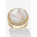 Women's .27 Tcw Genuine Mother-Of-Pearl And Cz Gold-Plated Sterling Silver Halo Ring by PalmBeach Jewelry in Silver (Size 10)