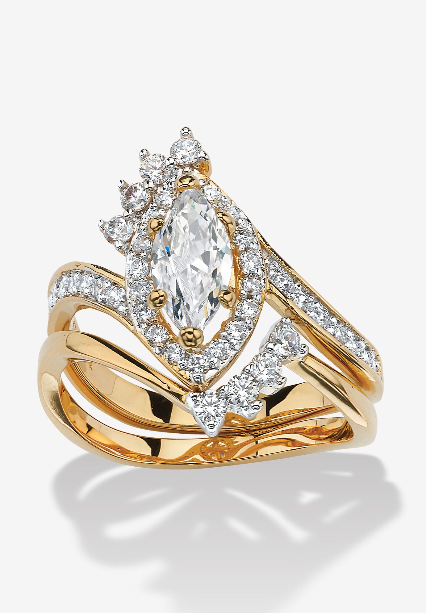 Women's 1.68 Tcw Cubic Zirconia Two-Piece Halo Bridal Set Yellow Gold-Plated by PalmBeach Jewelry in Gold (Size 9)