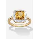 Women's 1.85 Tcw Genuine Citrine Diamond Accent 14K Gold-Plated Sterling Silver Halo Ring by PalmBeach Jewelry in Yellow (Size 8)