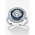 Women's 3.46 Tcw Round Cz And Sapphire Circle Ring In Platinum-Plated Sterling Silver by PalmBeach Jewelry in Silver (Size 9)